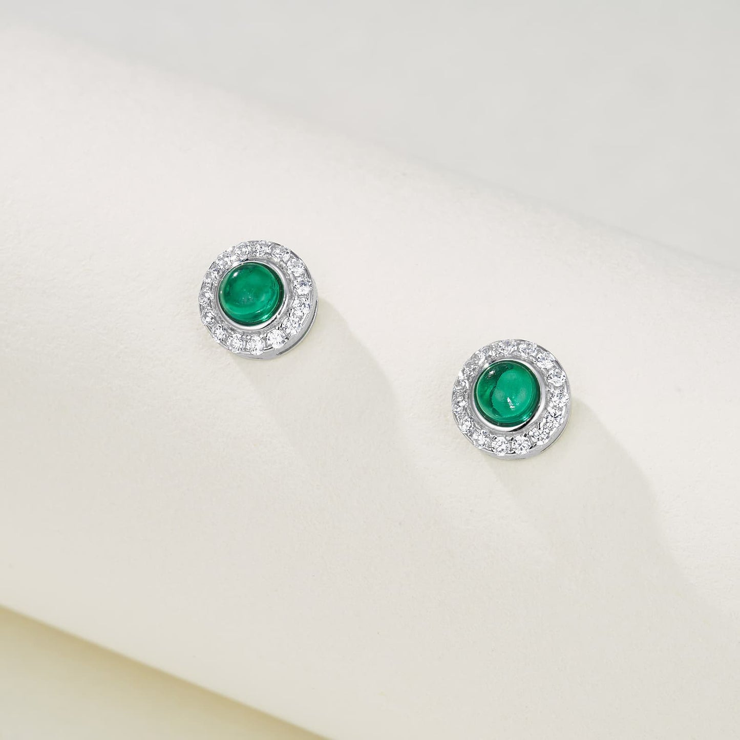 0.55 Ct Round Lab Emerald Earrings| Rhodium-Plated S925 Silver, Custom Available
