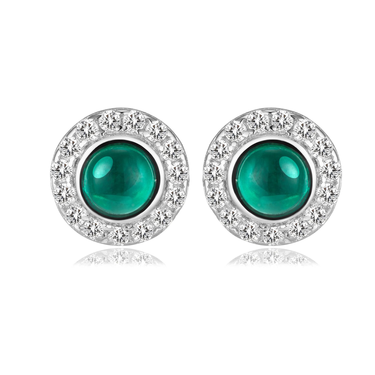 0.55 Ct Round Lab Emerald Earrings| Rhodium-Plated S925 Silver, Custom Available