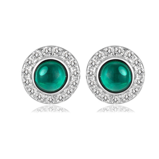 0.55 Ct Round Lab Emerald Earrings| Rhodium-Plated S925 Silver, Custom Available