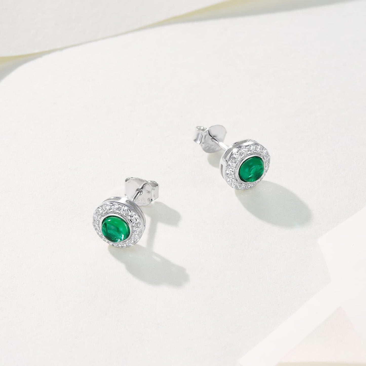 0.55 Ct Round Lab Emerald Earrings| Rhodium-Plated S925 Silver, Custom Available