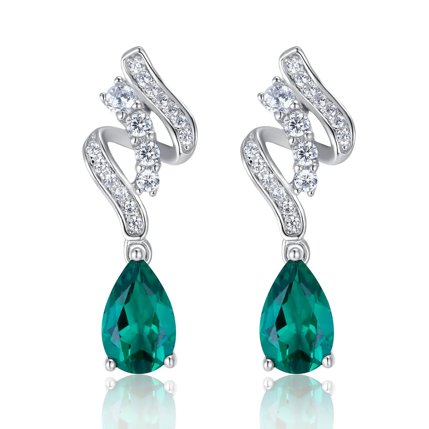 1.52 Ct Pear Shaped Lab Emerald Earrings| Rhodium-Plated S925 Silver, Custom Available