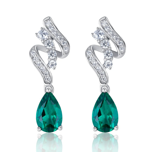1.52 Ct Pear Shaped Lab Emerald Earrings| Rhodium-Plated S925 Silver, Custom Available