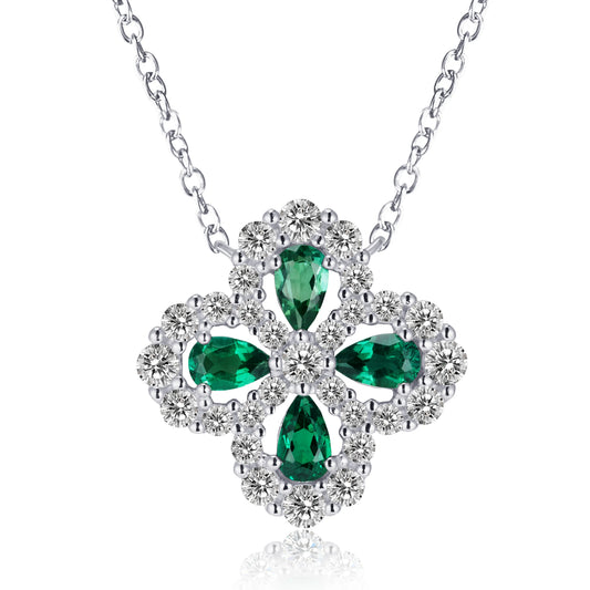 3*5MM 1 Ct Pear Shaped Lab Emerald Necklace | Rhodium-Plated S925 Silver, Custom Available