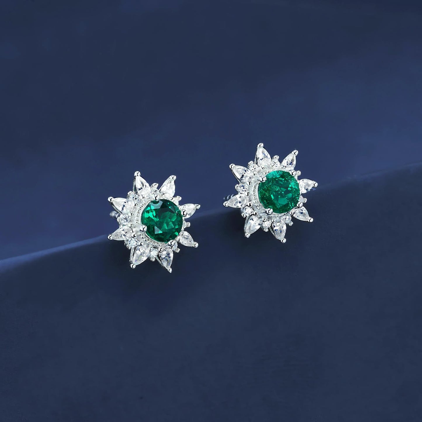 5*5MM 0.9 Ct Round Lab Emerald Earrings| Rhodium-Plated S925 Silver, Custom Available