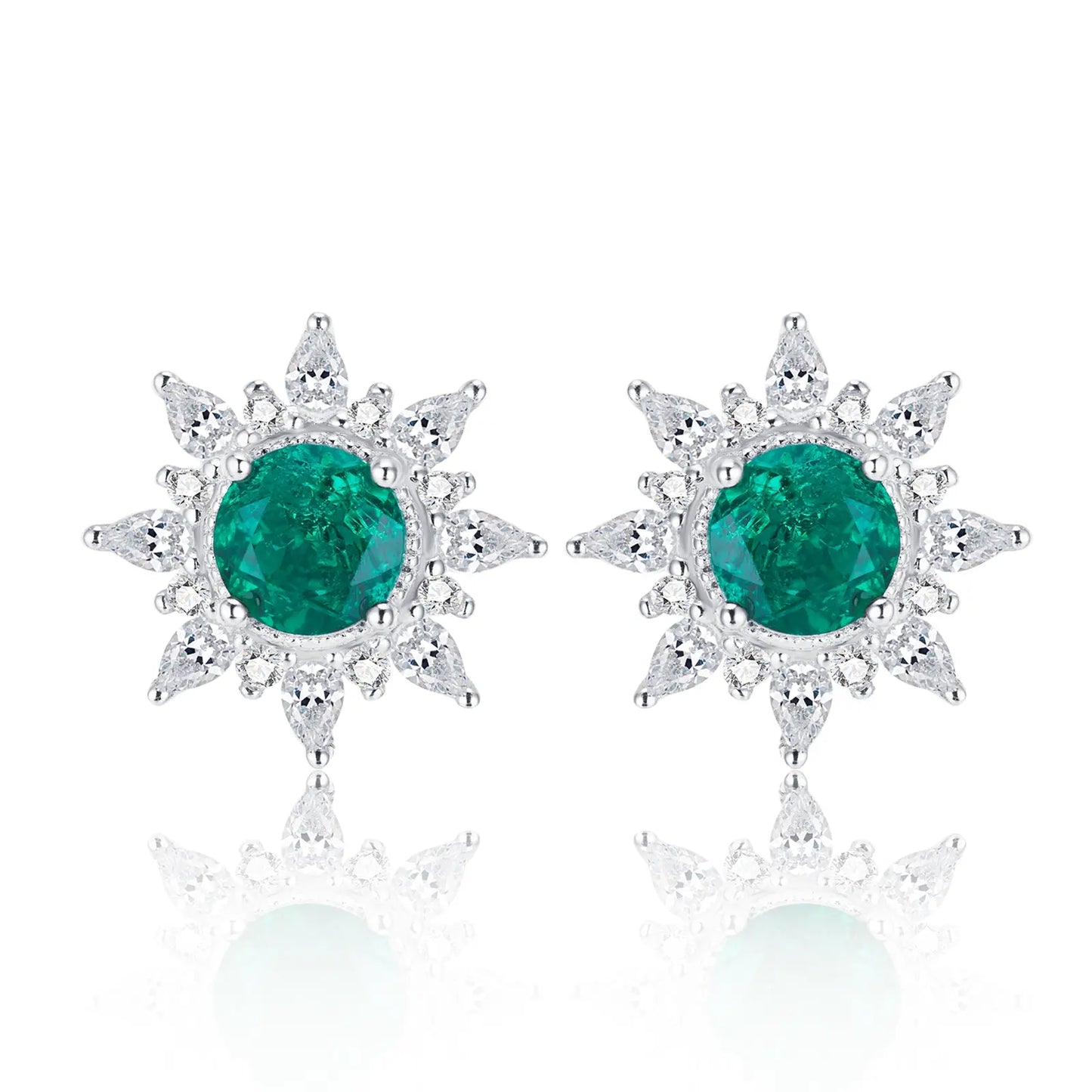 5*5MM 0.9 Ct Round Lab Emerald Earrings| Rhodium-Plated S925 Silver, Custom Available