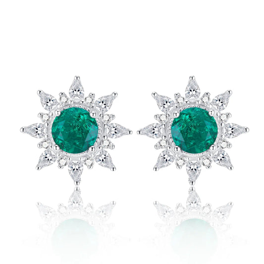 5*5MM 0.9 Ct Round Lab Emerald Earrings| Rhodium-Plated S925 Silver, Custom Available