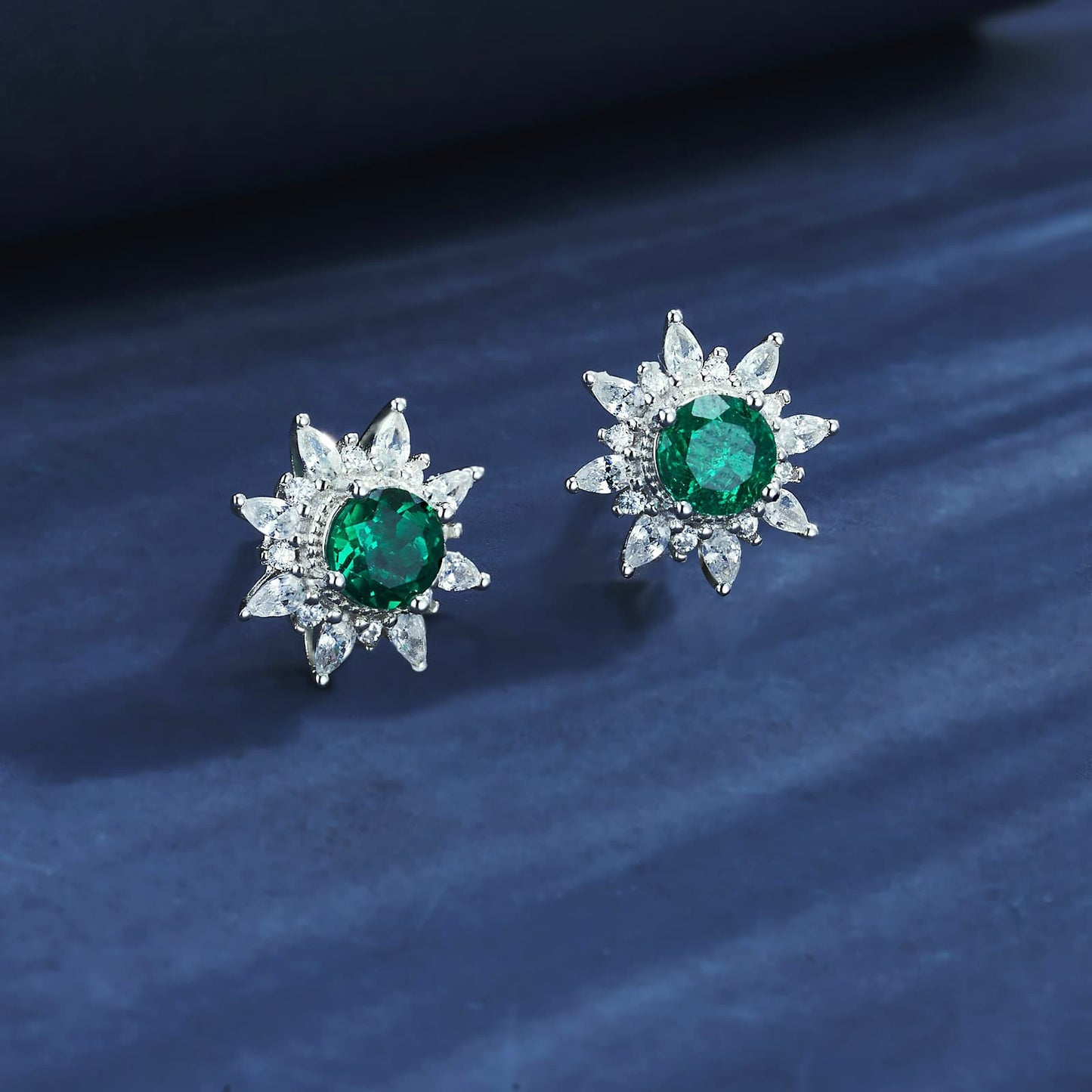 5*5MM 0.9 Ct Round Lab Emerald Earrings| Rhodium-Plated S925 Silver, Custom Available