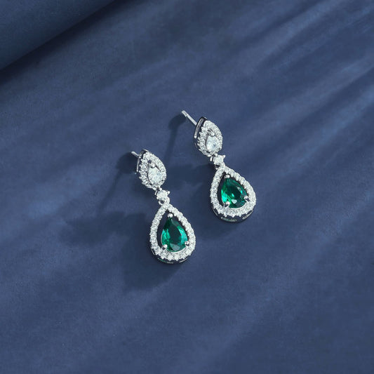 0.85ct Pear 5x7mm Lab Emerald Earrings | Rhodium-Plated S925 Silver, Custom Available