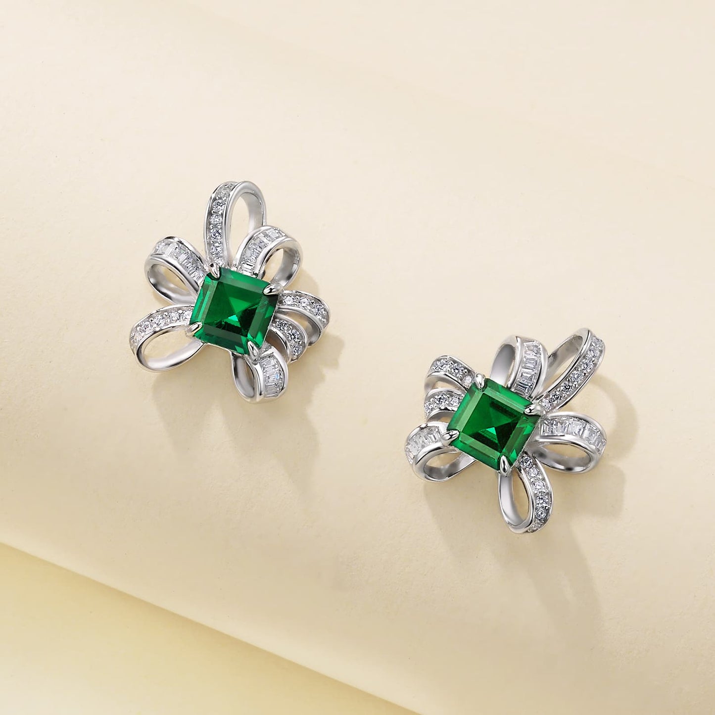 2 Ct Square Lab Emerald Earrings| Rhodium-Plated S925 Silver, Custom Available