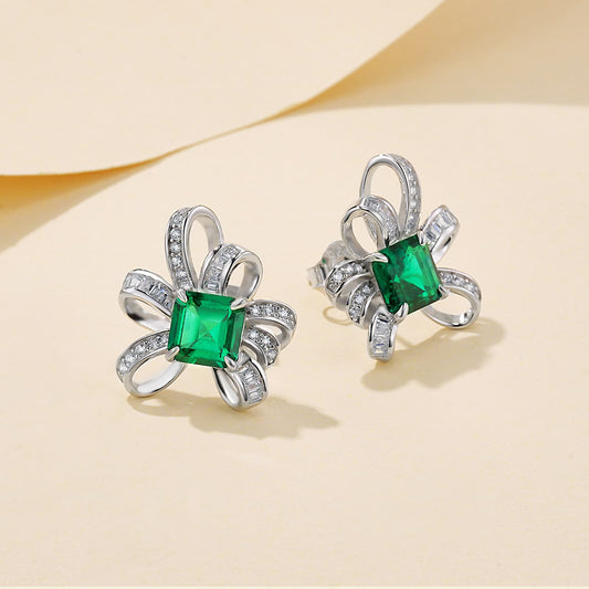 2 Ct Square Lab Emerald Earrings| Rhodium-Plated S925 Silver, Custom Available