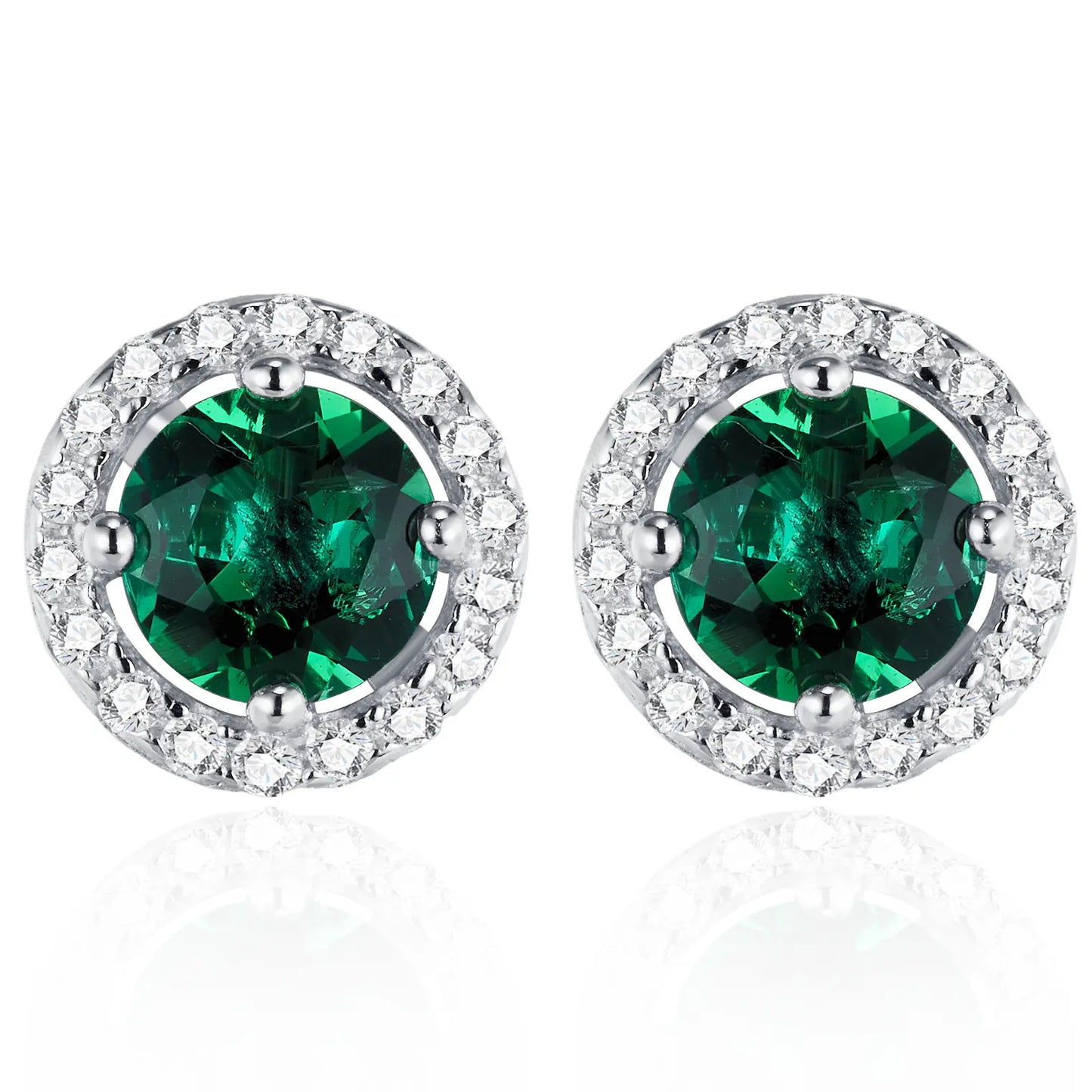 1 Ct Round Lab Emerald Earrings| Rhodium-Plated S925 Silver, Custom Available