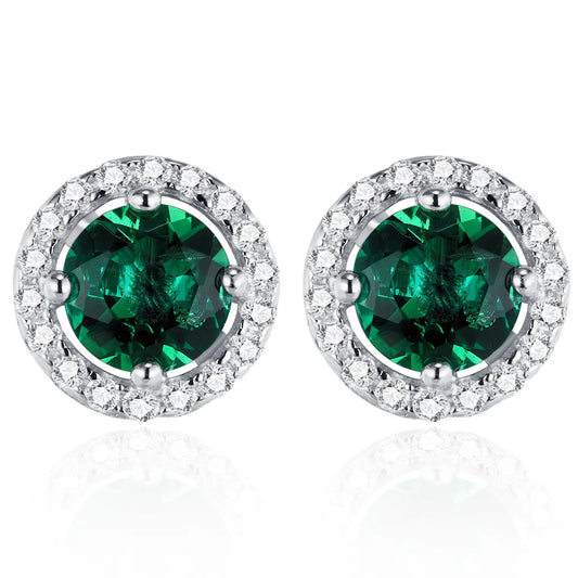 1 Ct Round Lab Emerald Earrings| Rhodium-Plated S925 Silver, Custom Available