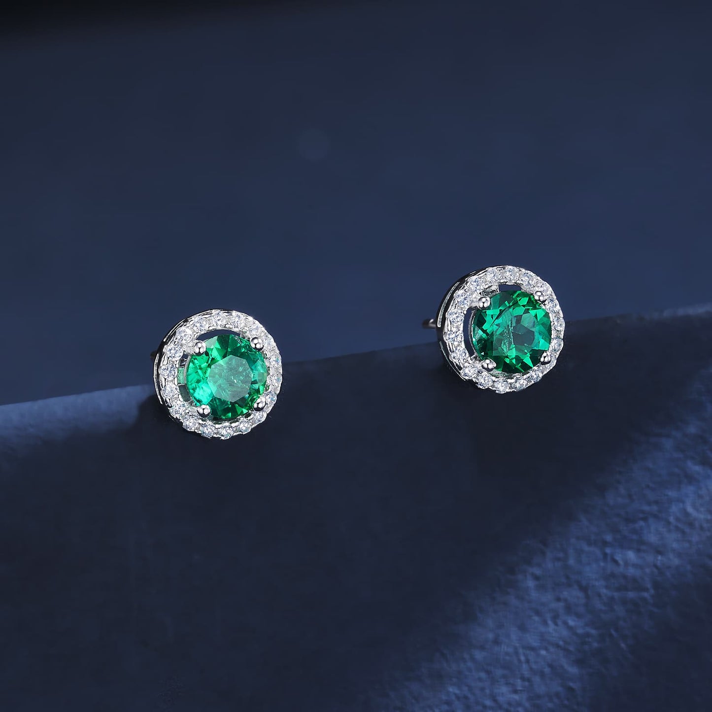 1 Ct Round Lab Emerald Earrings| Rhodium-Plated S925 Silver, Custom Available