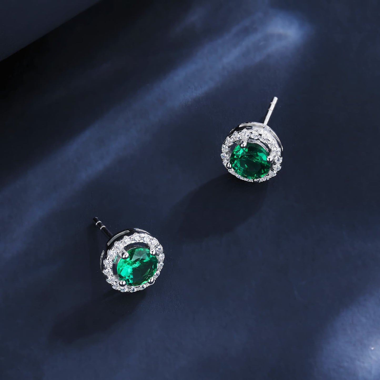 1 Ct Round Lab Emerald Earrings| Rhodium-Plated S925 Silver, Custom Available