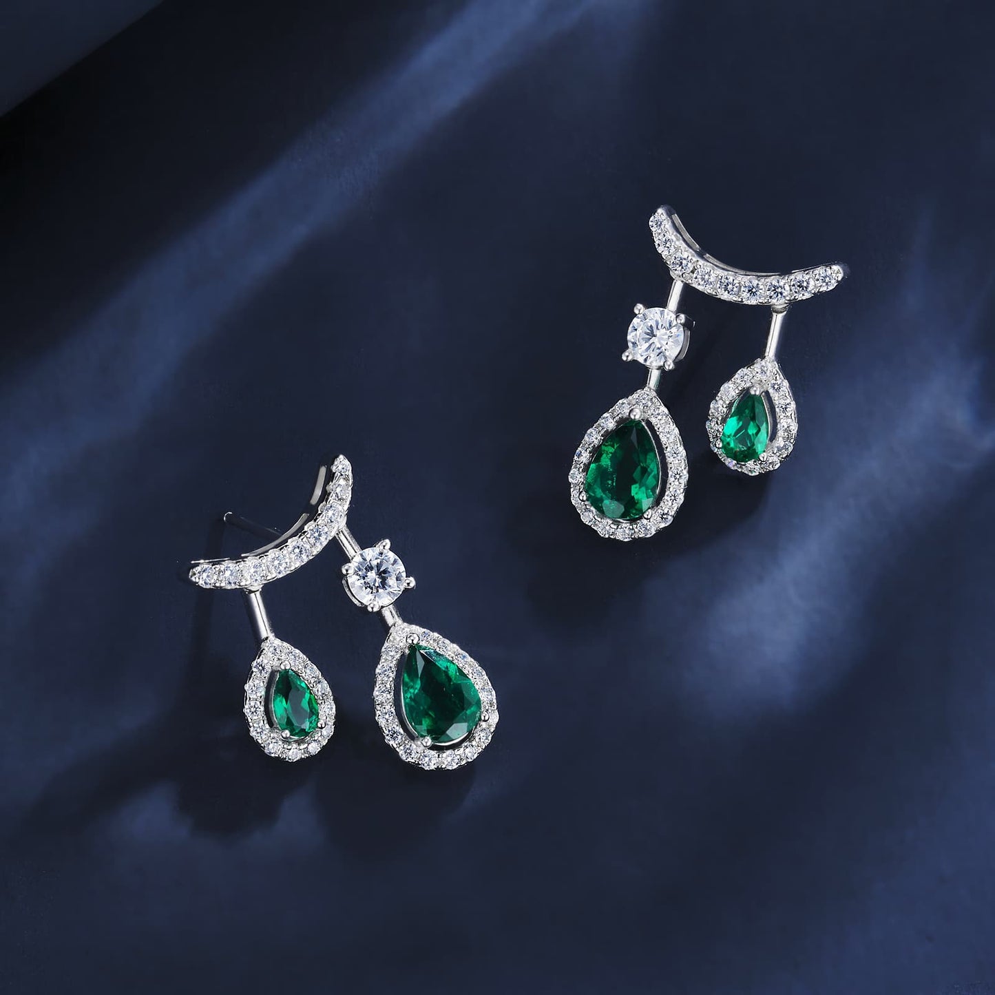 1.53 Ct Pear Shaped Lab Emerald Earrings | Rhodium-Plated S925 Silver, Custom Available