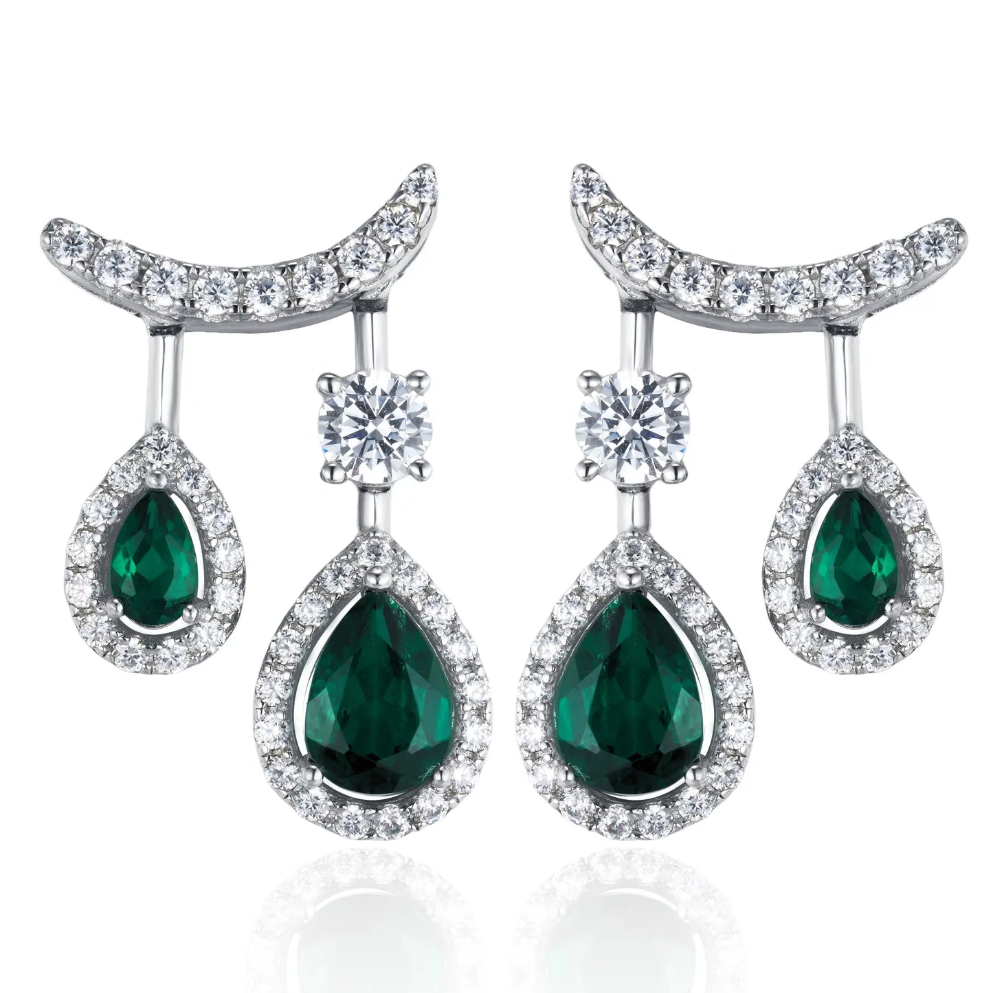 1.53 Ct Pear Shaped Lab Emerald Earrings | Rhodium-Plated S925 Silver, Custom Available