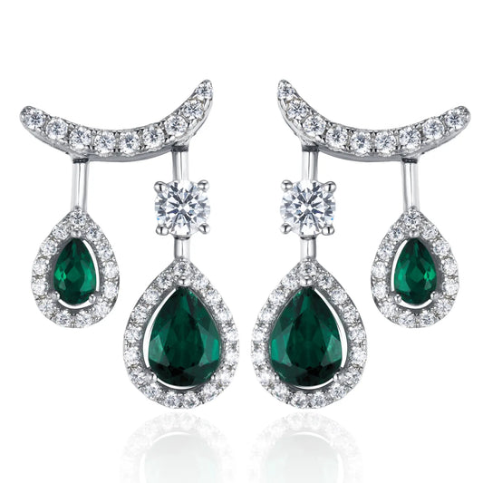 1.53 Ct Pear Shaped Lab Emerald Earrings | Rhodium-Plated S925 Silver, Custom Available