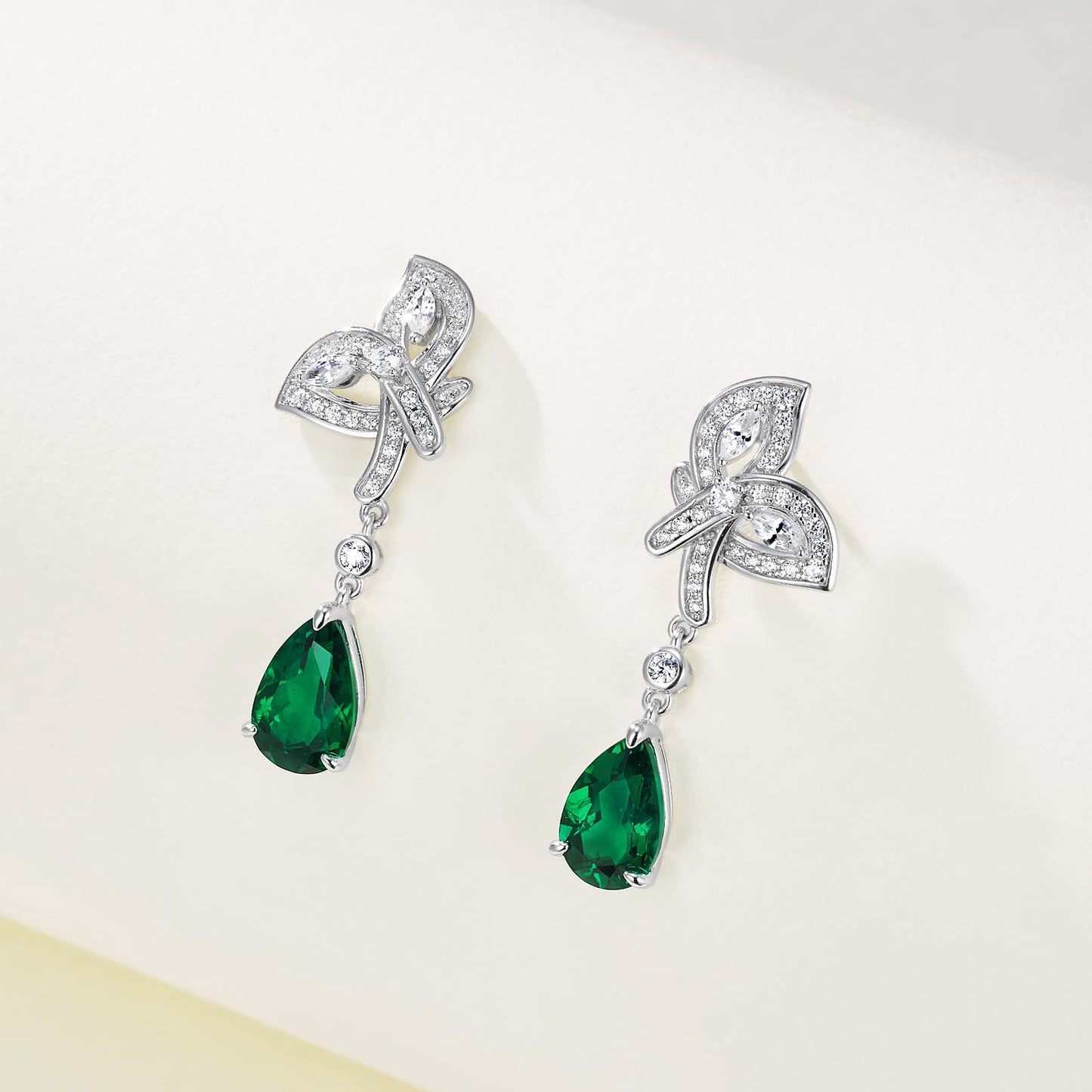 7*11 MM Pear Shaped Lab Emerald Earrings | Rhodium-Plated S925 Silver, Custom Available
