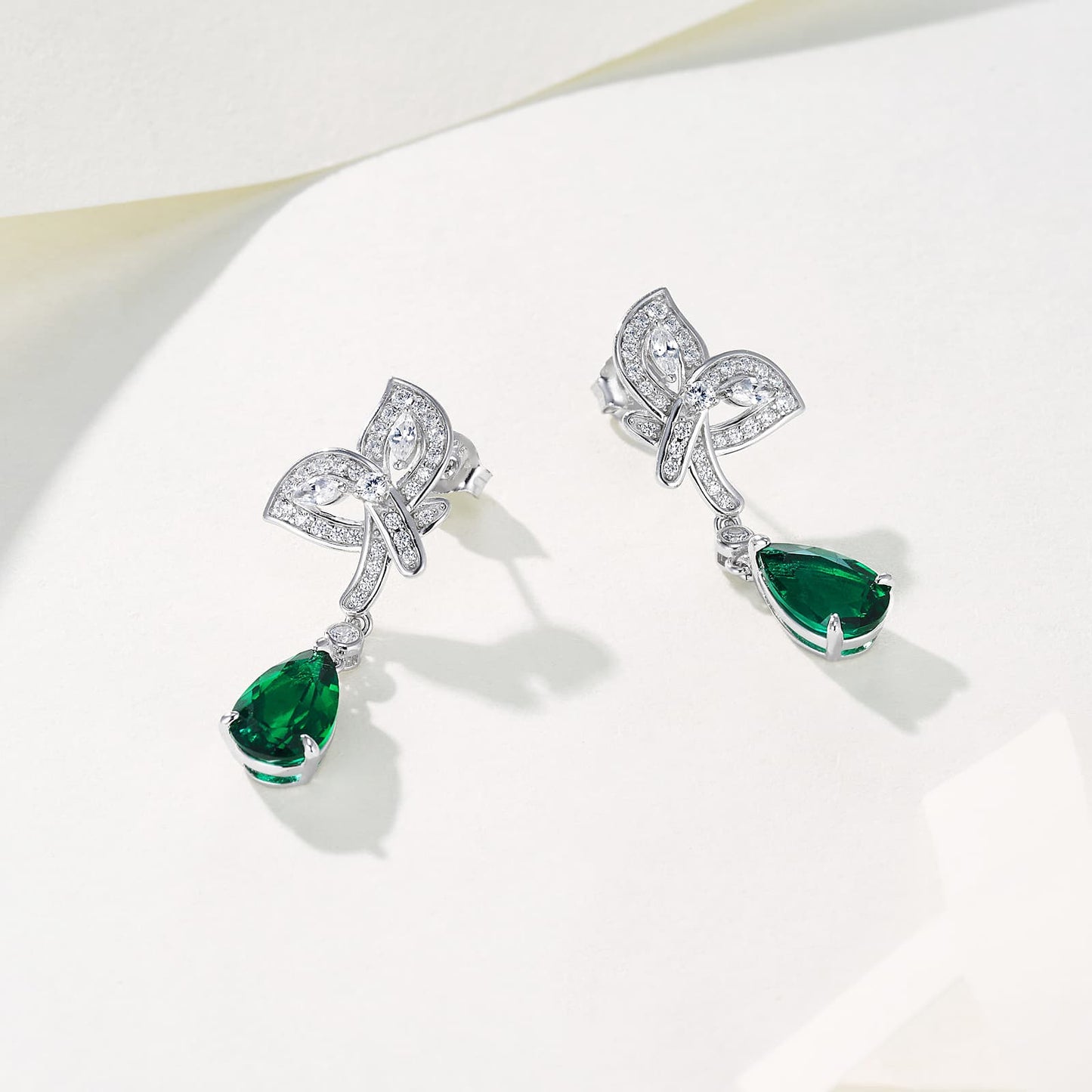 7*11 MM Pear Shaped Lab Emerald Earrings | Rhodium-Plated S925 Silver, Custom Available
