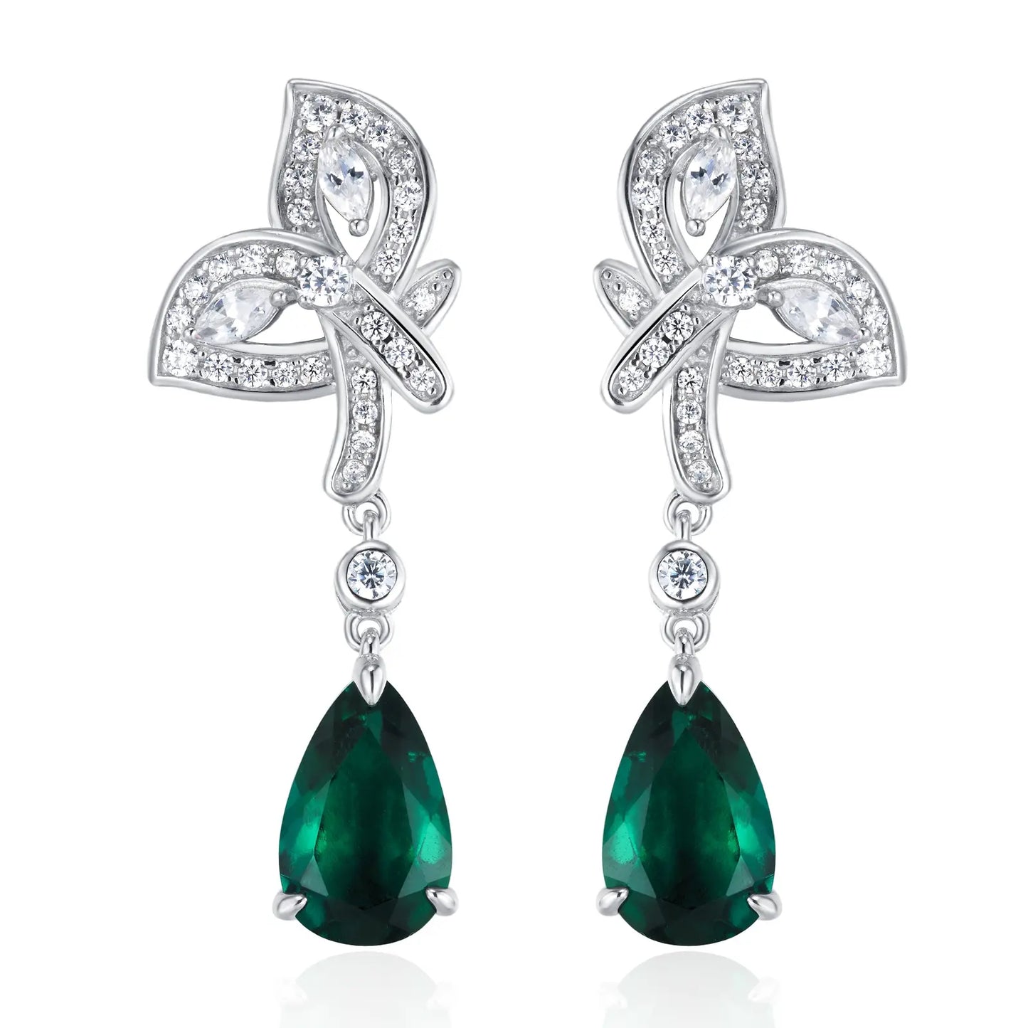 7*11 MM Pear Shaped Lab Emerald Earrings | Rhodium-Plated S925 Silver, Custom Available