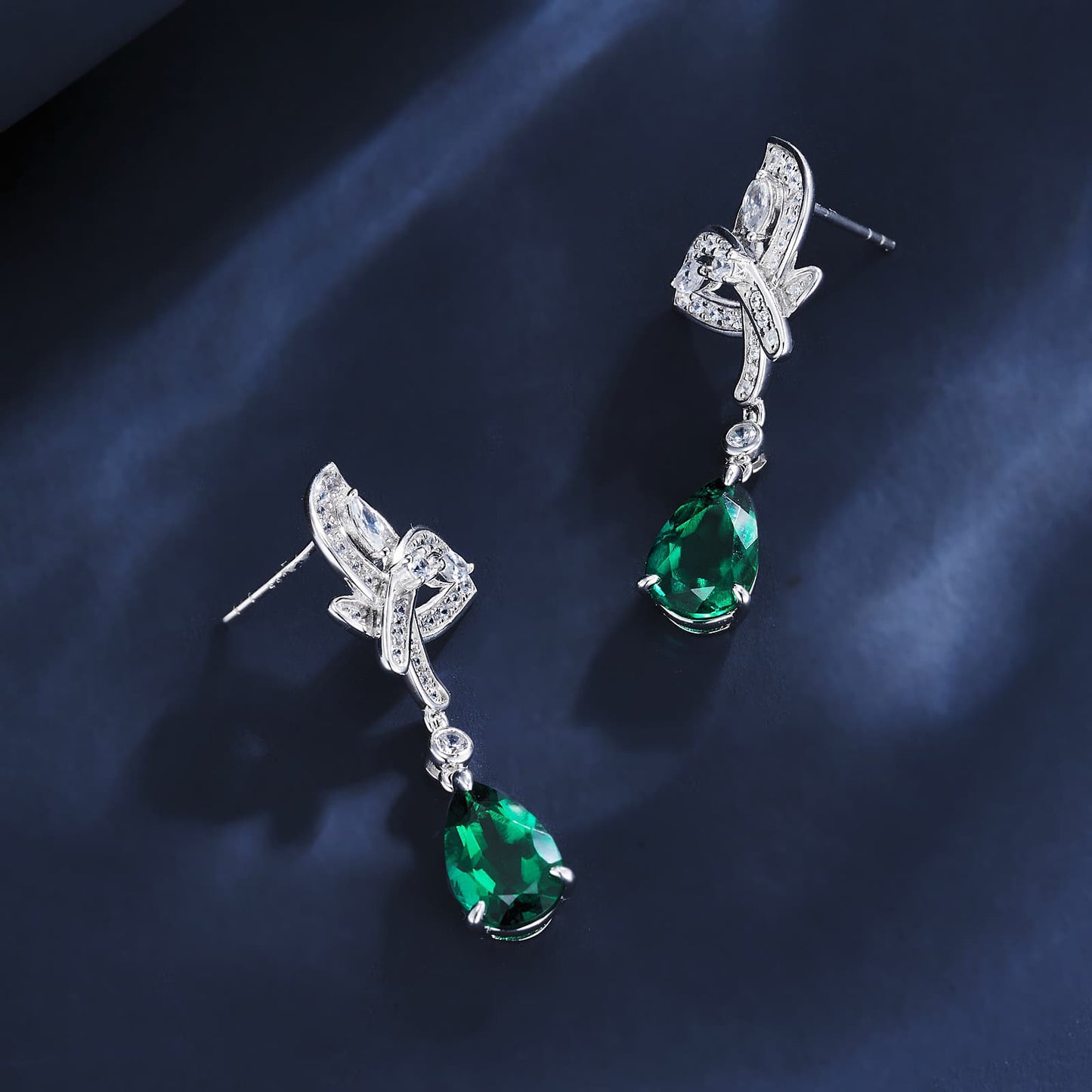 7*11 MM Pear Shaped Lab Emerald Earrings | Rhodium-Plated S925 Silver, Custom Available