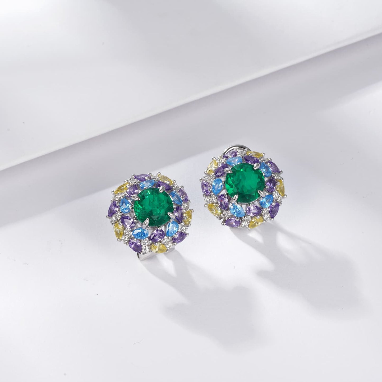 7MM 2.19 Ct Round Lab Emerald Earrings | Rhodium-Plated S925 Silver, Custom Available
