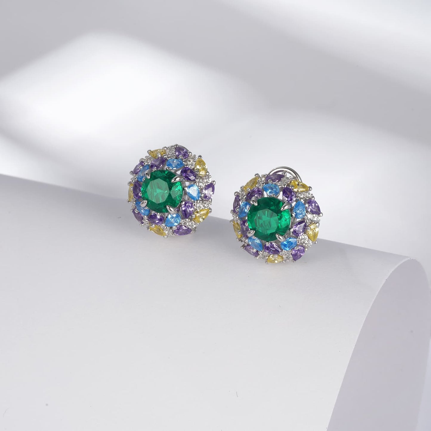 7MM 2.19 Ct Round Lab Emerald Earrings | Rhodium-Plated S925 Silver, Custom Available