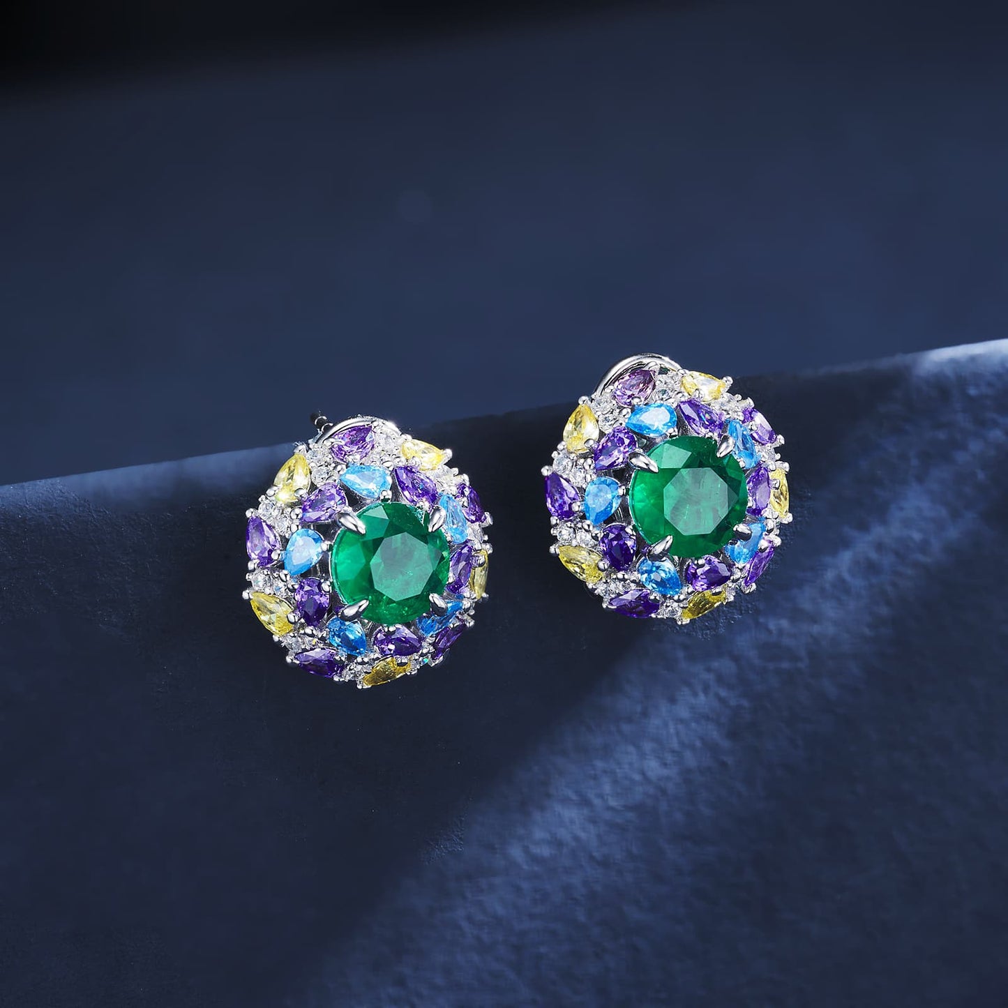 7MM 2.19 Ct Round Lab Emerald Earrings | Rhodium-Plated S925 Silver, Custom Available