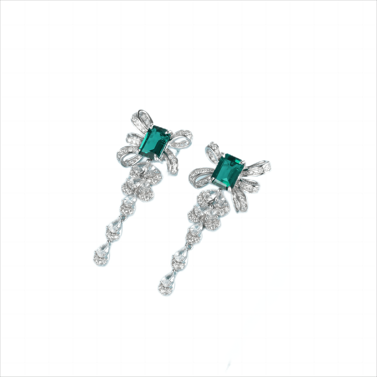 6*8MM 2.28 Ct Rectangle Lab Emerald Earrings| Rhodium-Plated S925 Silver, Custom Available