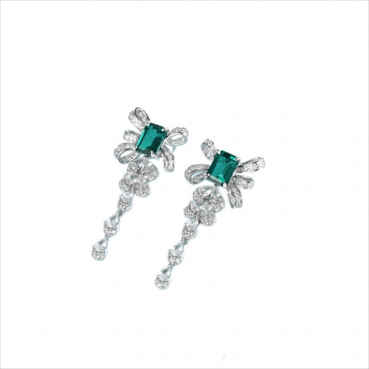 6*8MM 2.28 Ct Rectangle Lab Emerald Earrings| Rhodium-Plated S925 Silver, Custom Available