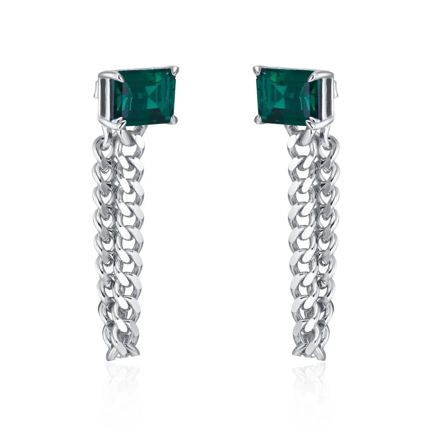 6*8MM Rectangular Lab Emerald Earrings | Rhodium-Plated S925 Silver, Custom Available