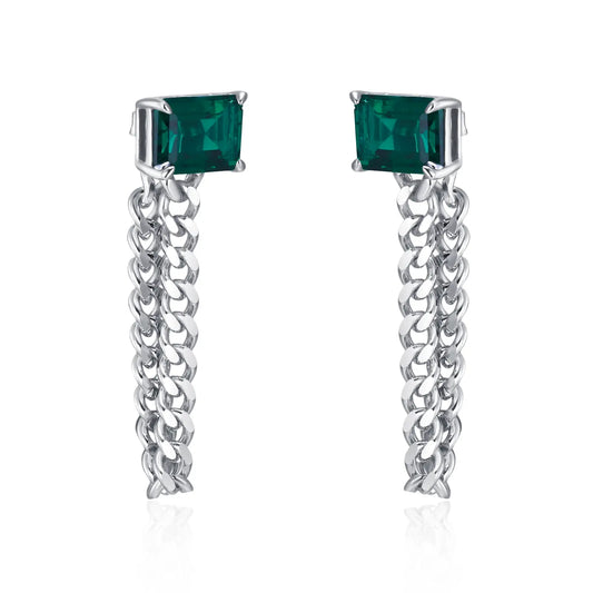 6*8MM Rectangular Lab Emerald Earrings | Rhodium-Plated S925 Silver, Custom Available