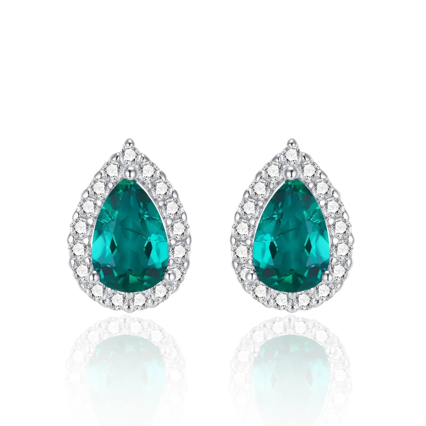 4*6MM 0.8 Ct Pear Shaped Lab Emerald Earrings | Rhodium-Plated S925 Silver, Custom Available