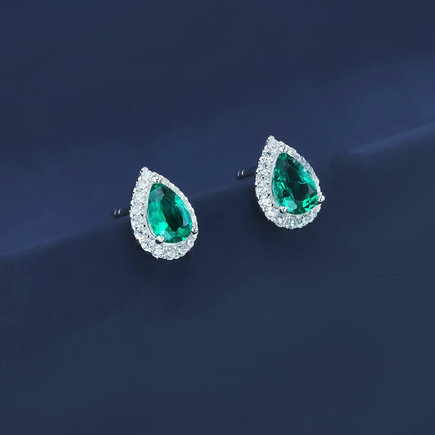 4*6MM 0.8 Ct Pear Shaped Lab Emerald Earrings | Rhodium-Plated S925 Silver, Custom Available