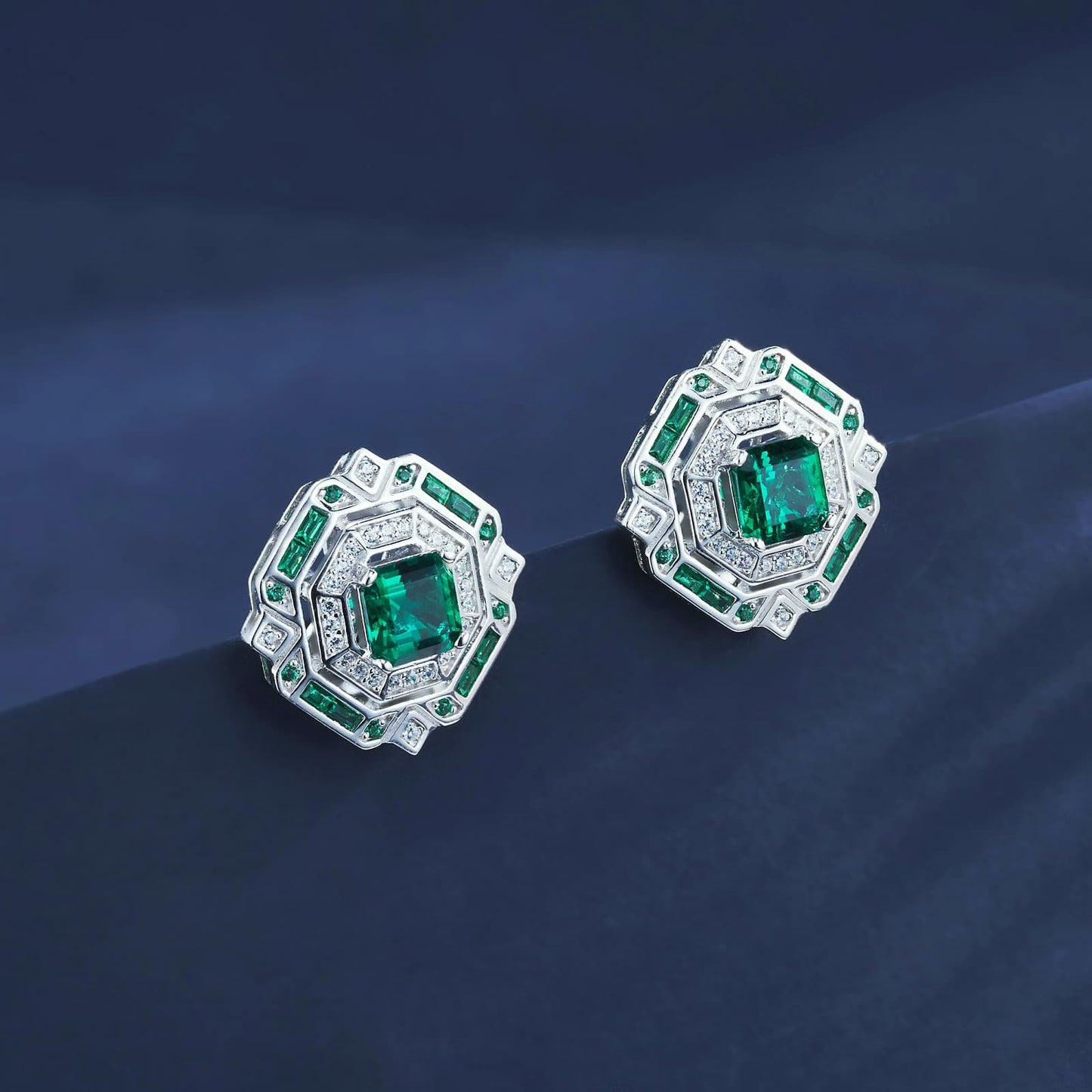 6*6MM 2 Ct Square Lab Emerald Earrings| Rhodium-Plated S925 Silver, Custom Available