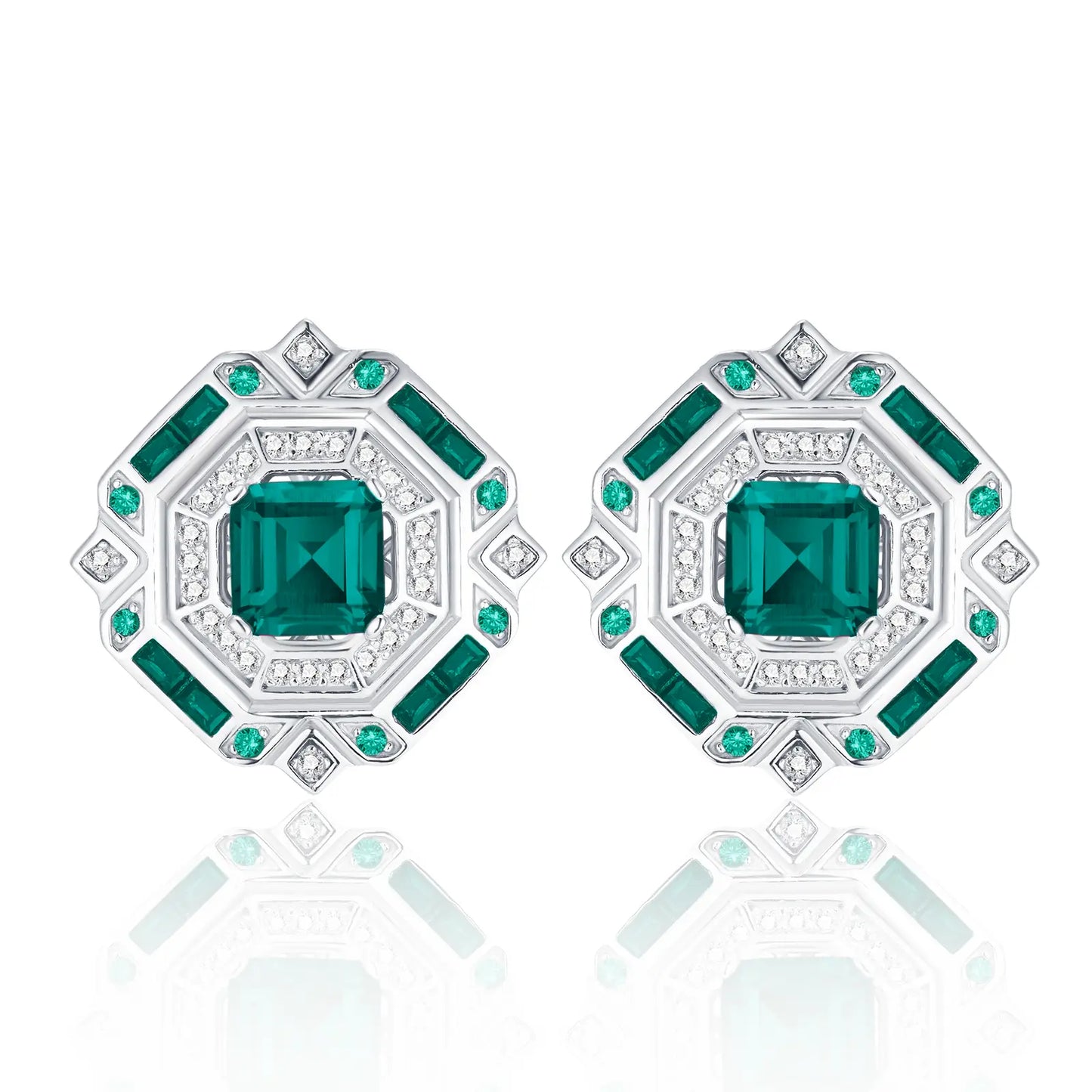 6*6MM 2 Ct Square Lab Emerald Earrings| Rhodium-Plated S925 Silver, Custom Available
