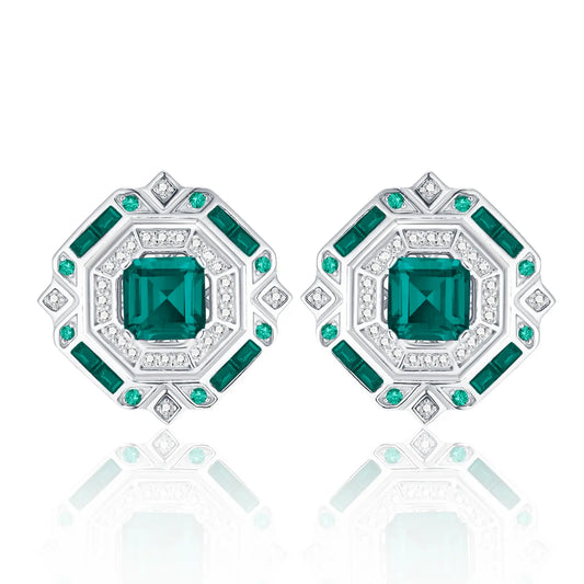 6*6MM 2 Ct Square Lab Emerald Earrings| Rhodium-Plated S925 Silver, Custom Available