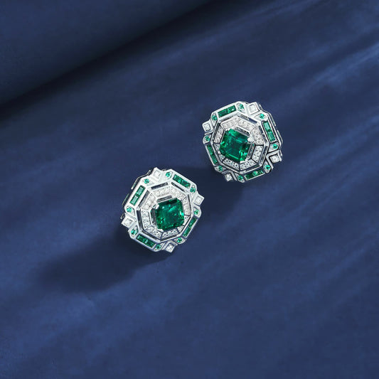 6*6MM 2 Ct Square Lab Emerald Earrings| Rhodium-Plated S925 Silver, Custom Available