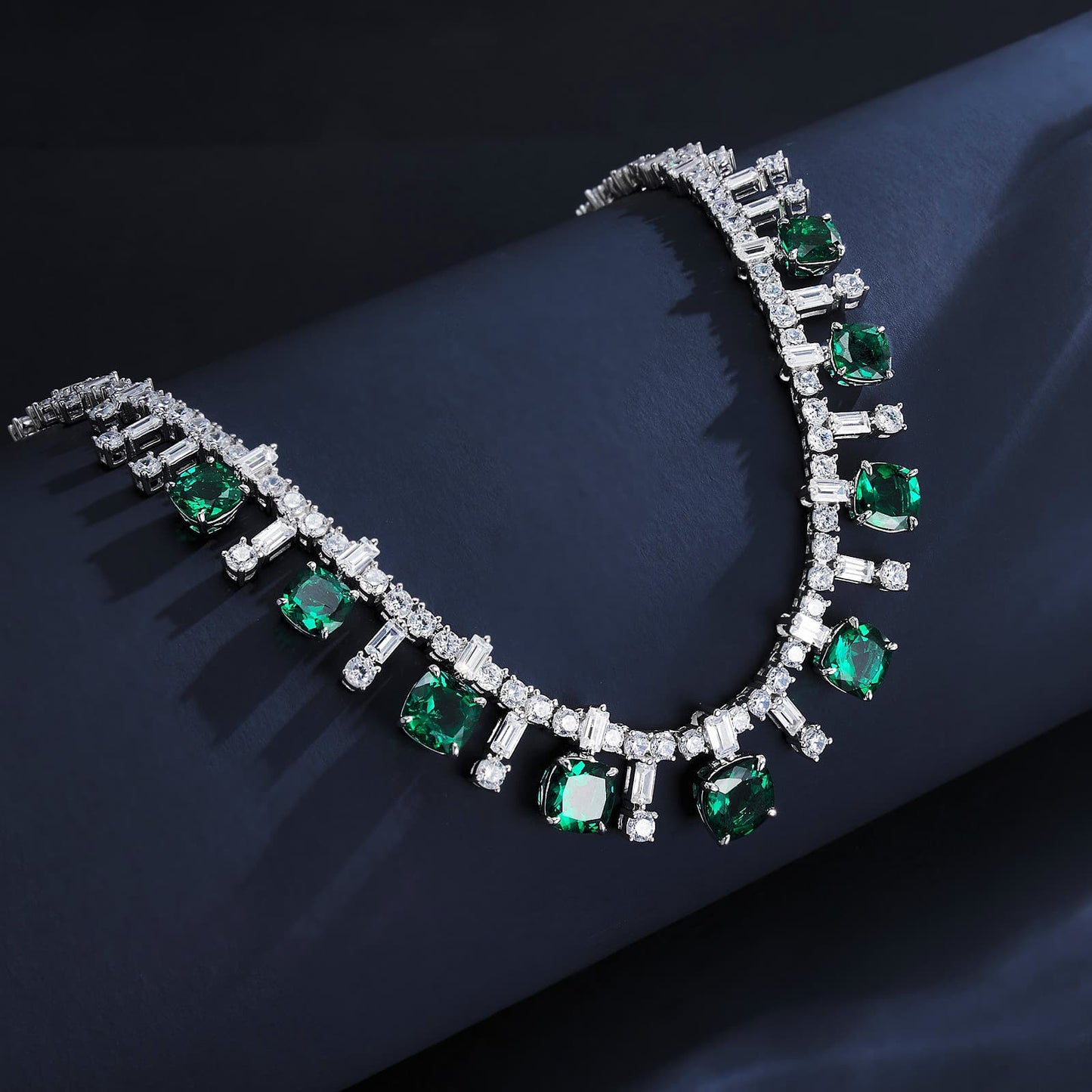 7/8/9mm 14.95ct Cushion Lab Emerald Necklace | Rhodium-Plated S925 Silver, Custom Available