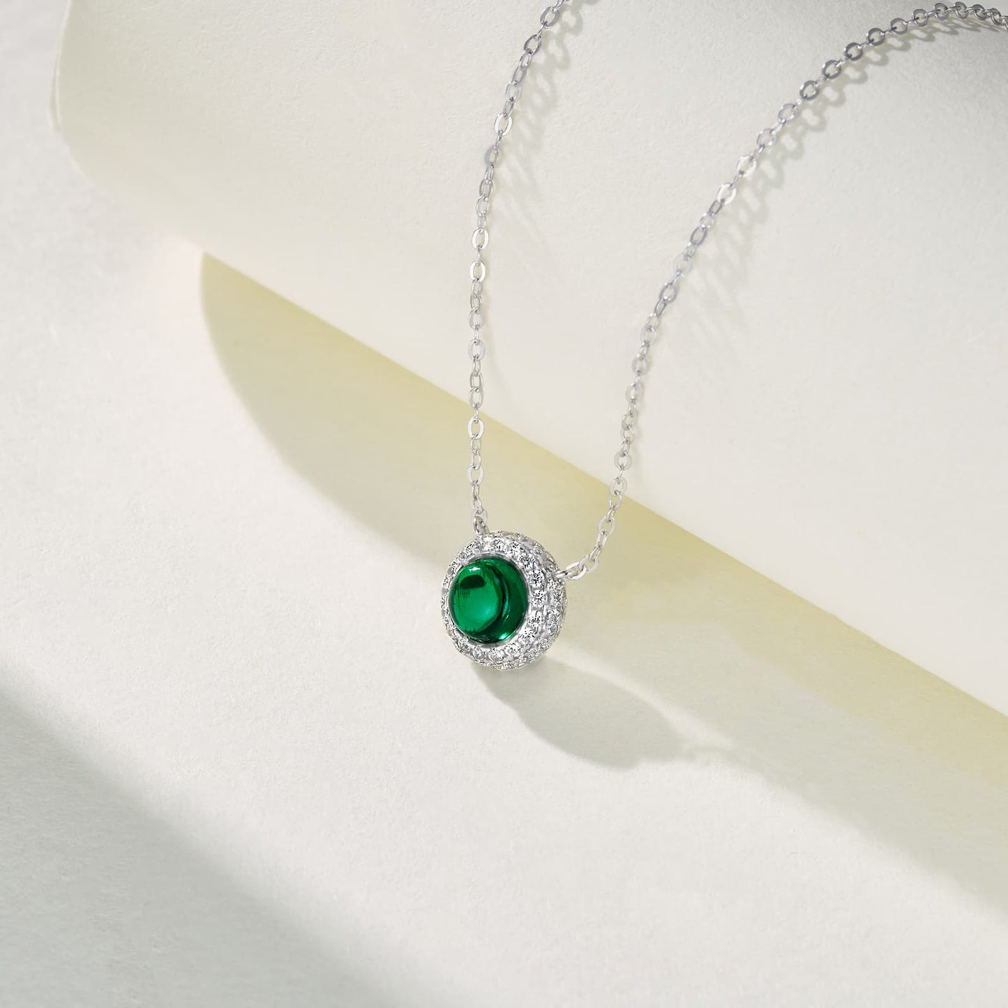 0.75 Ct Round Lab Emerald Necklace | Rhodium-Plated S925 Silver, Custom Available
