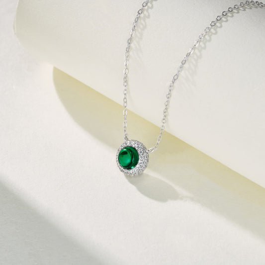 0.75 Ct Round Lab Emerald Necklace | Rhodium-Plated S925 Silver, Custom Available