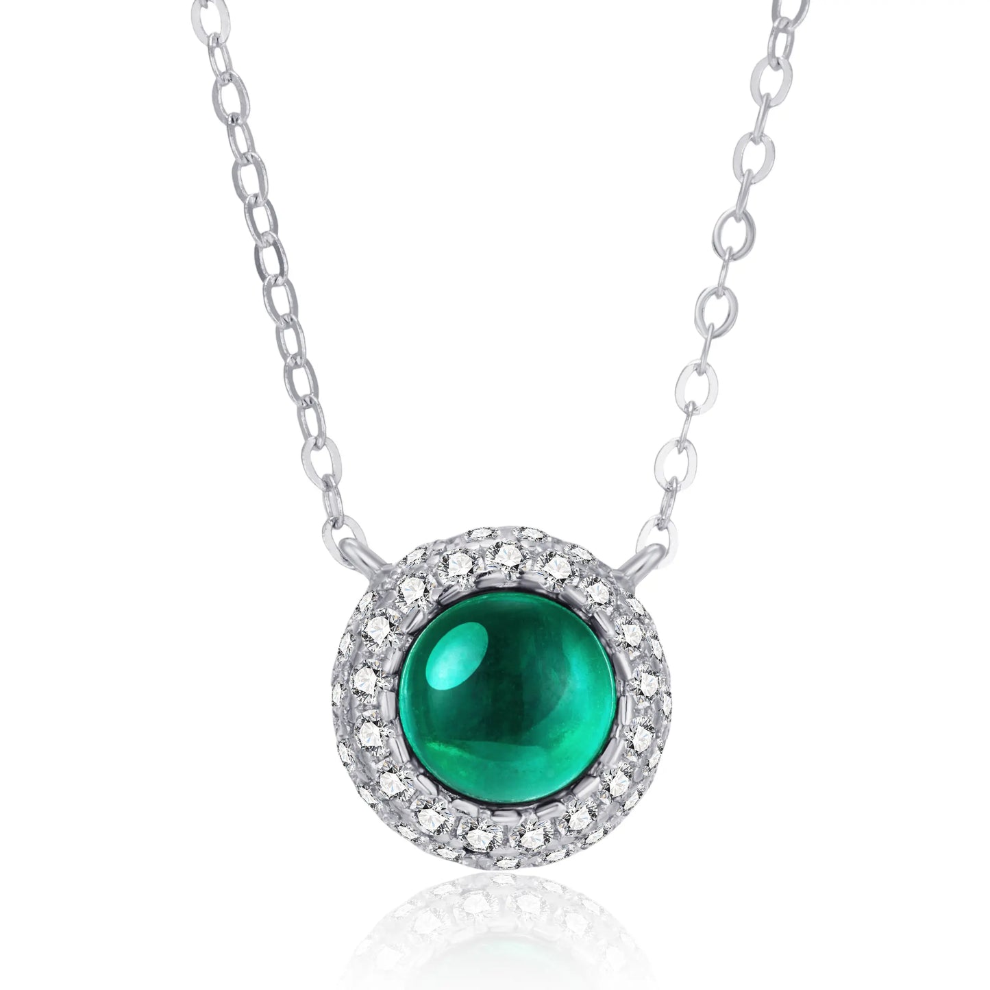 0.75 Ct Round Lab Emerald Necklace | Rhodium-Plated S925 Silver, Custom Available