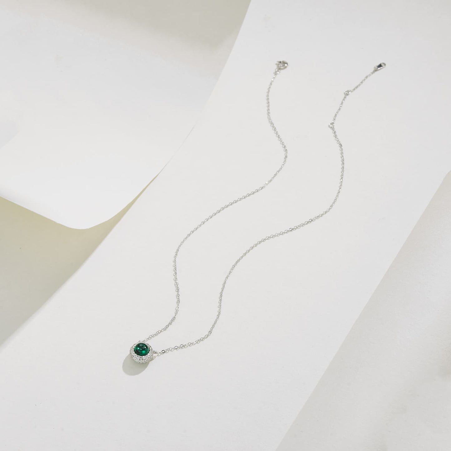 0.75 Ct Round Lab Emerald Necklace | Rhodium-Plated S925 Silver, Custom Available