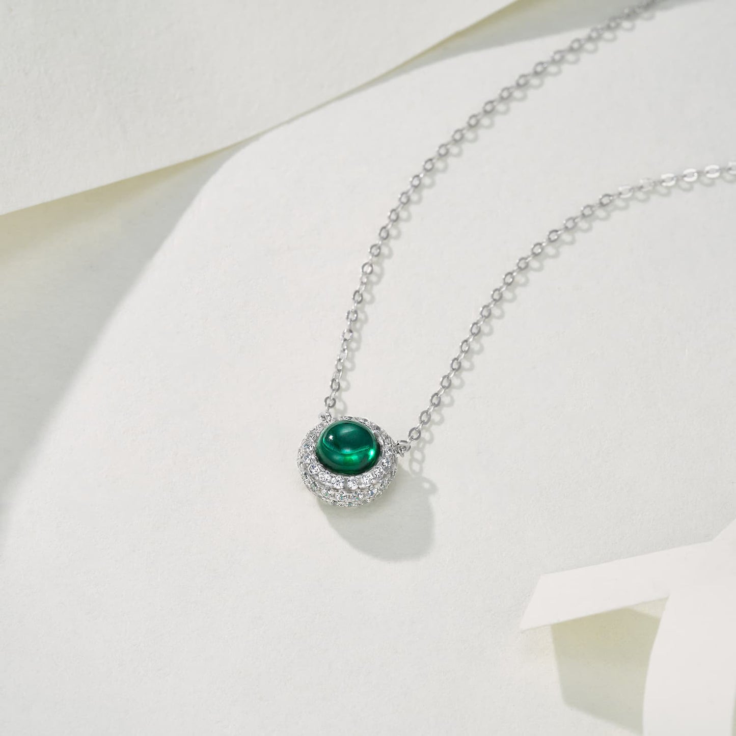 0.75 Ct Round Lab Emerald Necklace | Rhodium-Plated S925 Silver, Custom Available