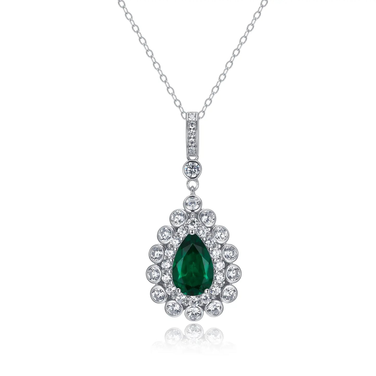 7*11 MM 1.75 Ct Pear Shaped Lab Emerald Necklace| Rhodium-Plated S925 Silver, Custom Available