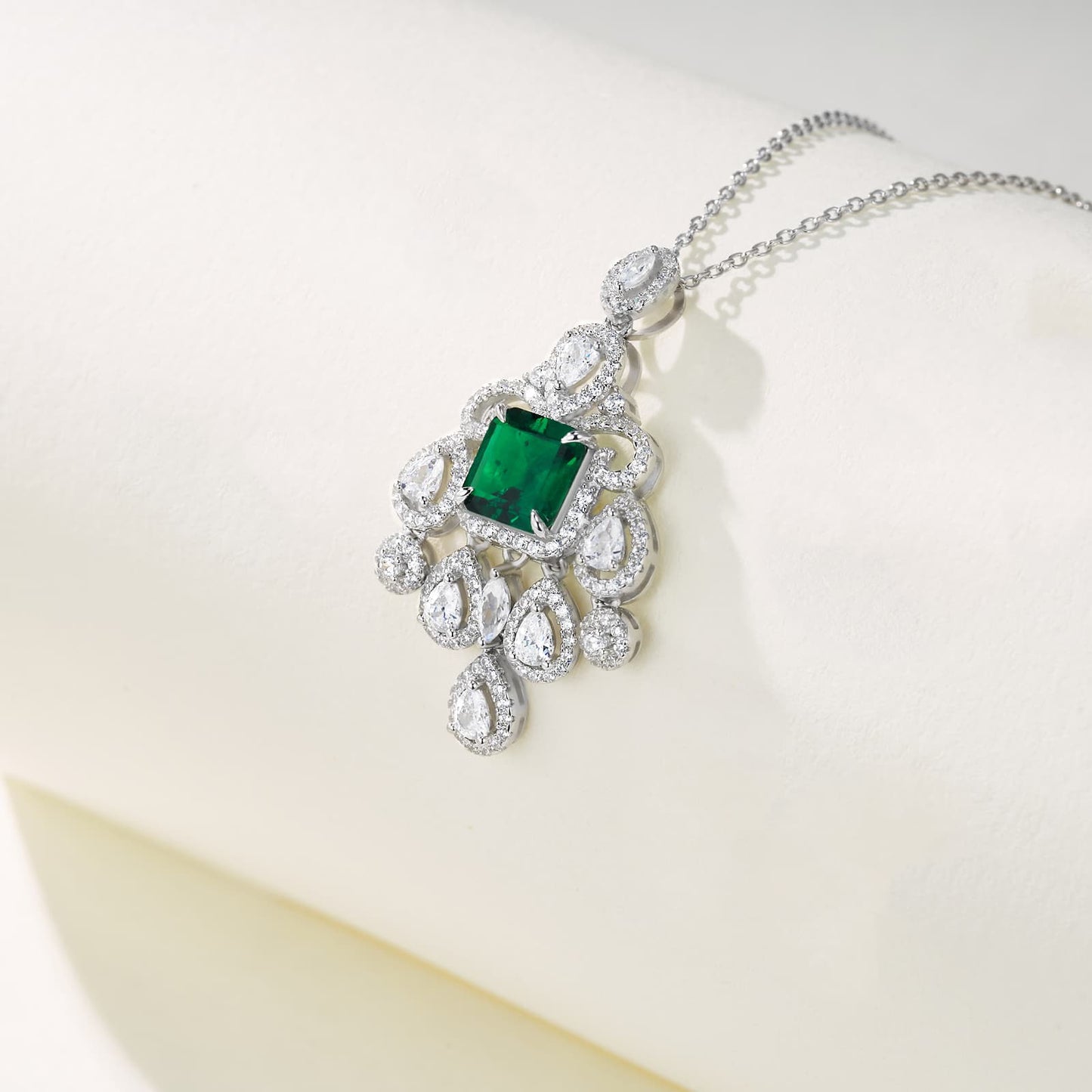 8MM 2 Ct Square Lab Emerald Necklace | Rhodium-Plated S925 Silver, Custom Available