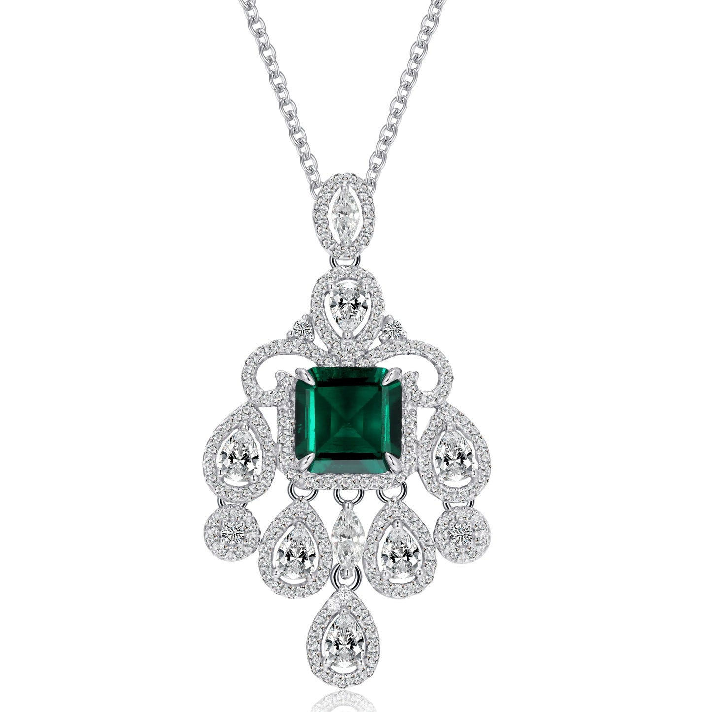 8MM 2 Ct Square Lab Emerald Necklace | Rhodium-Plated S925 Silver, Custom Available