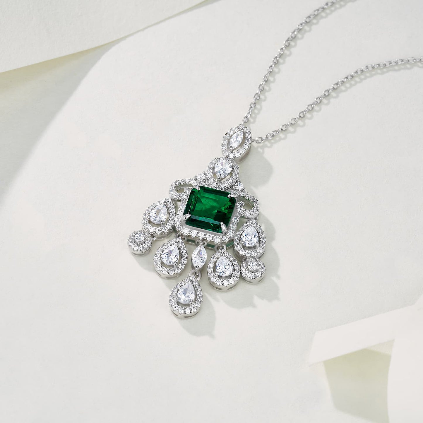 8MM 2 Ct Square Lab Emerald Necklace | Rhodium-Plated S925 Silver, Custom Available