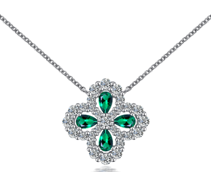 3*5MM 1 Ct Pear Shaped Lab Emerald Necklace | Rhodium-Plated S925 Silver, Custom Available