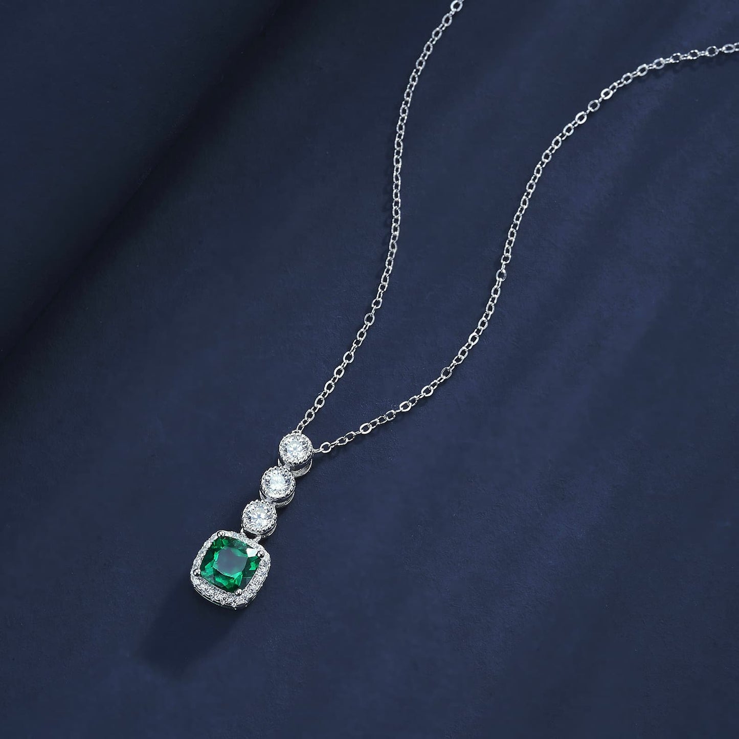 0.93 Ct Square Lab Emerald Necklace | Rhodium-Plated S925 Silver, Custom Available